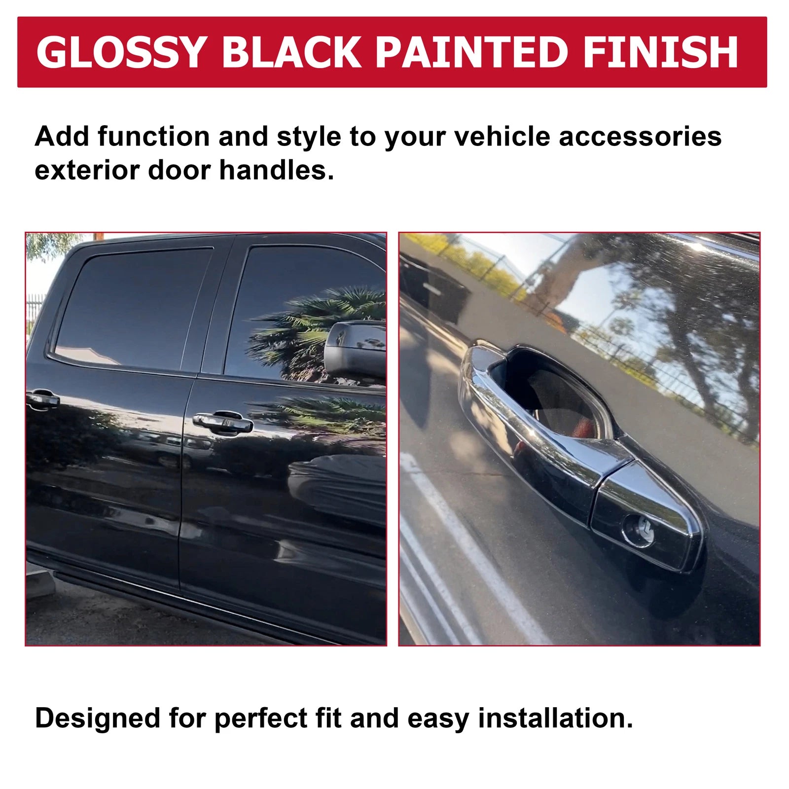 Set of 4 Gloss Black Painted Door Handles for Silverado Sierra (2014–2019)