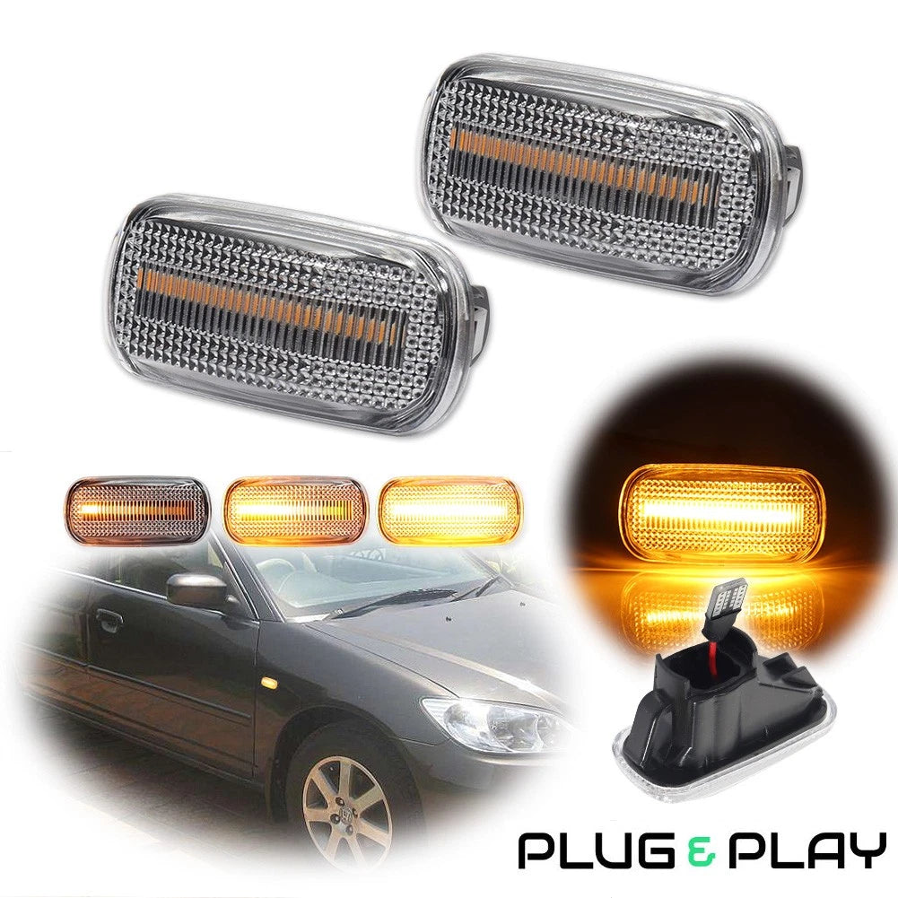 Sequential Amber LED Clear Side Marker Lights for Honda Civic, Acura RSX, Integra