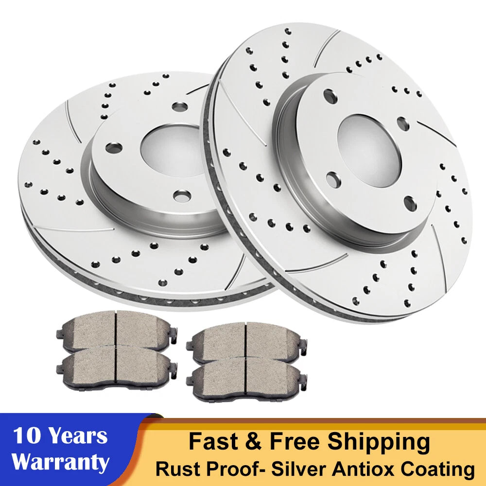 Front Drilled & Slotted Rotors + Ceramic Brake Pads for Nissan Cube Sentra Versa (2009–2019)