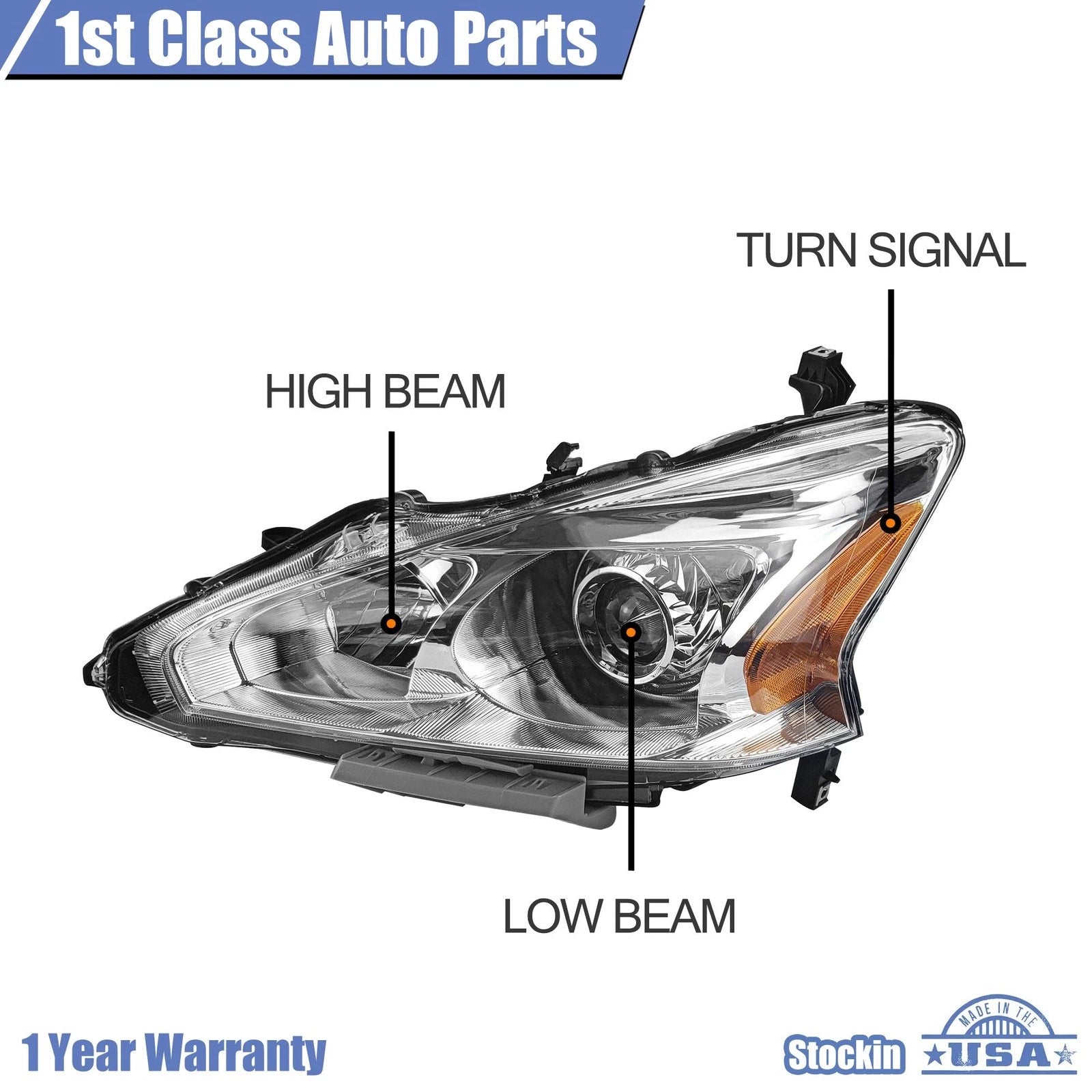 Left Driver Side Halogen Headlight for Nissan Altima Sedan (2013-2015)