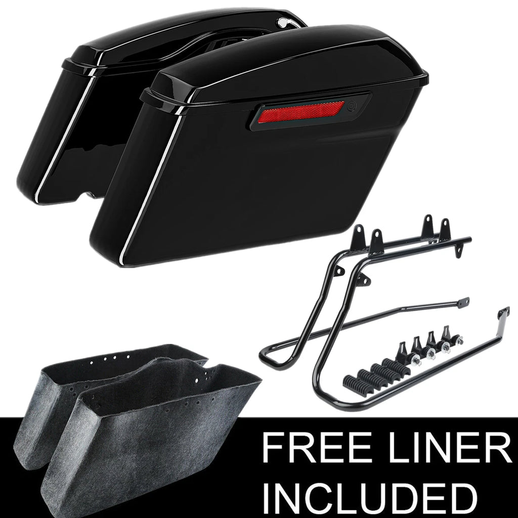 Saddle Bags with Black Conversion Brackets for Harley Softail