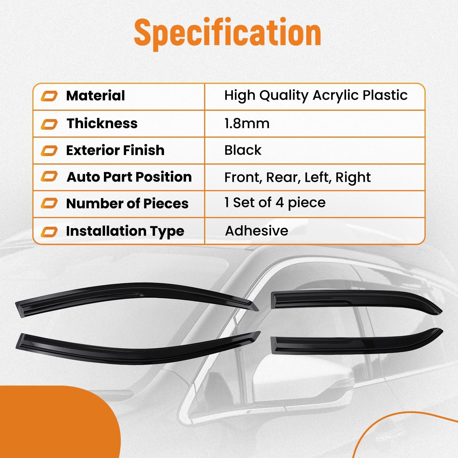 Set of 4 Black Window Rain Guards for Mitsubishi Lancer Sedan (2002–2007)