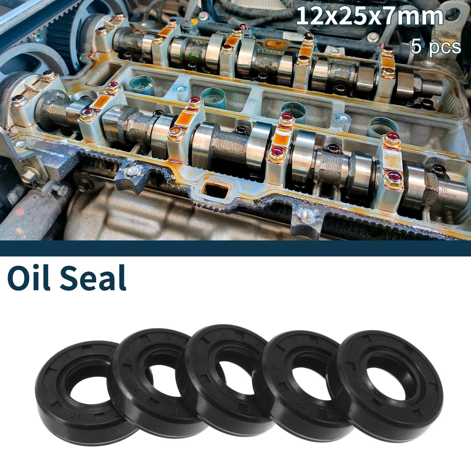 Set of 5 Oil Seal Rotary Shaft Seal NBR Rubber 12x25x7mm