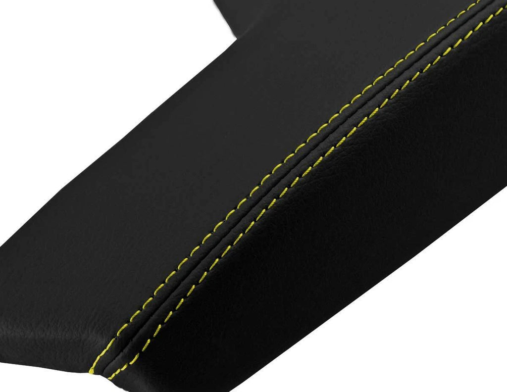 Leather Console Lid Armrest Cover for Buick Regal (2011–2017) Black Yellow Stitch