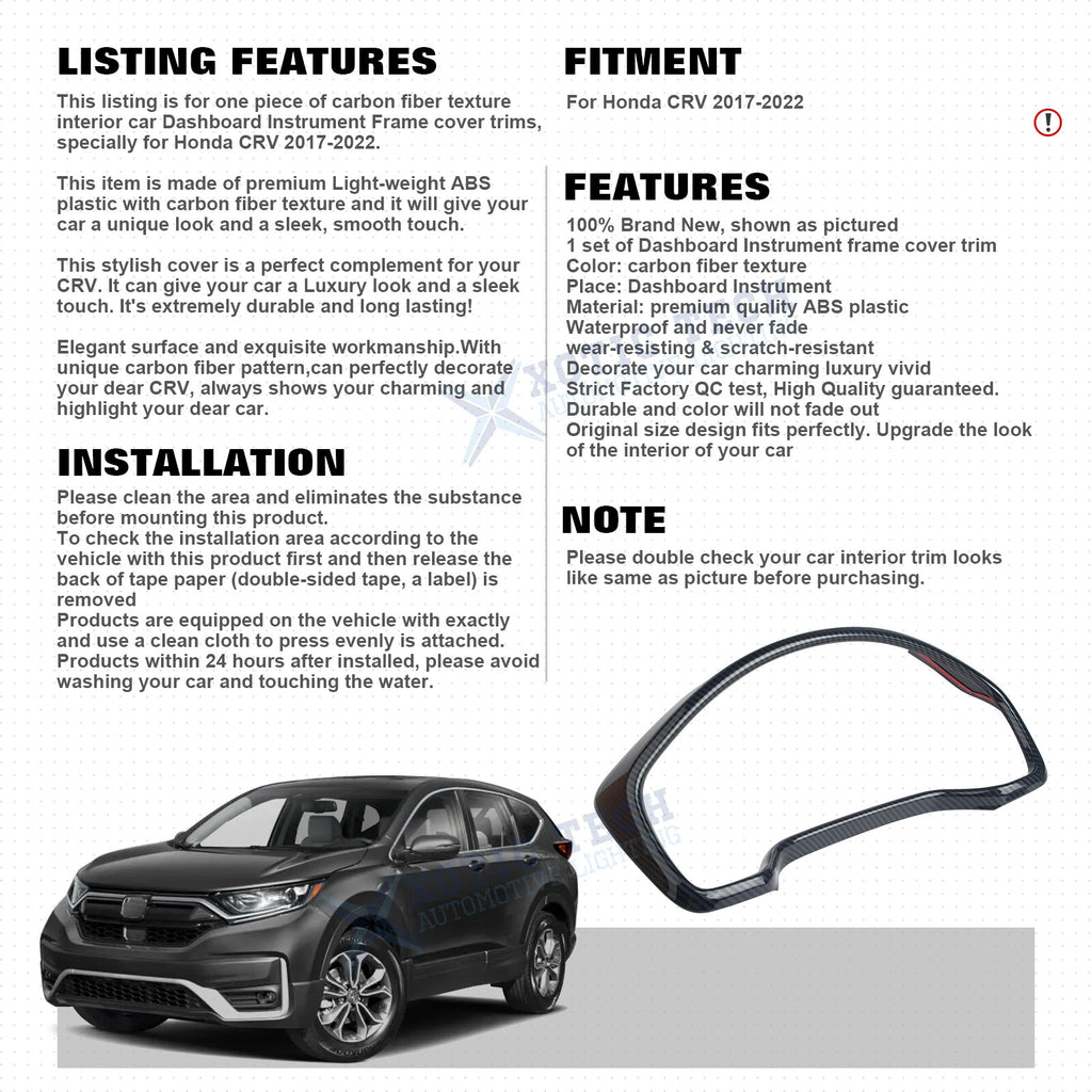 Carbon Fiber Black Dashboard Instrument Panel Cover for Honda CR-V (2017-2022)