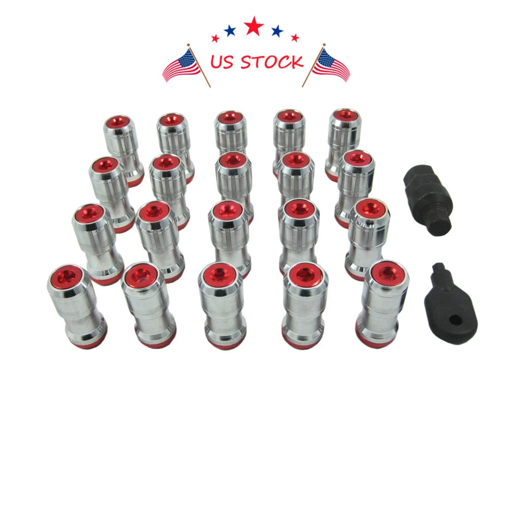 Set of 4 Red Extended Dust Cap Steel Lug Nuts for Tuner Wheels (M12x1.5)