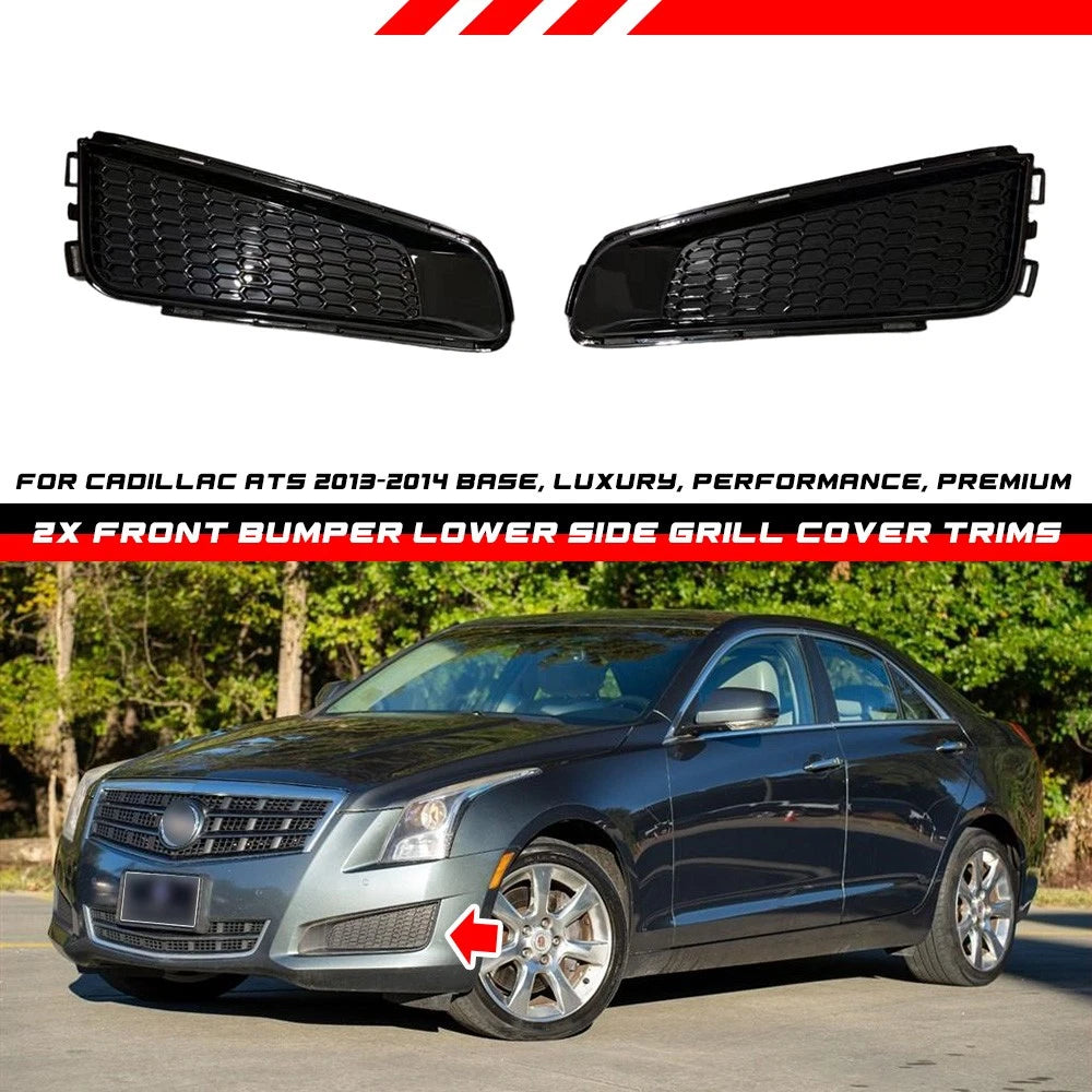 Pair Gloss Black Front Bumper Lower Side Grill Bezel for Cadillac ATS (2013–2014)