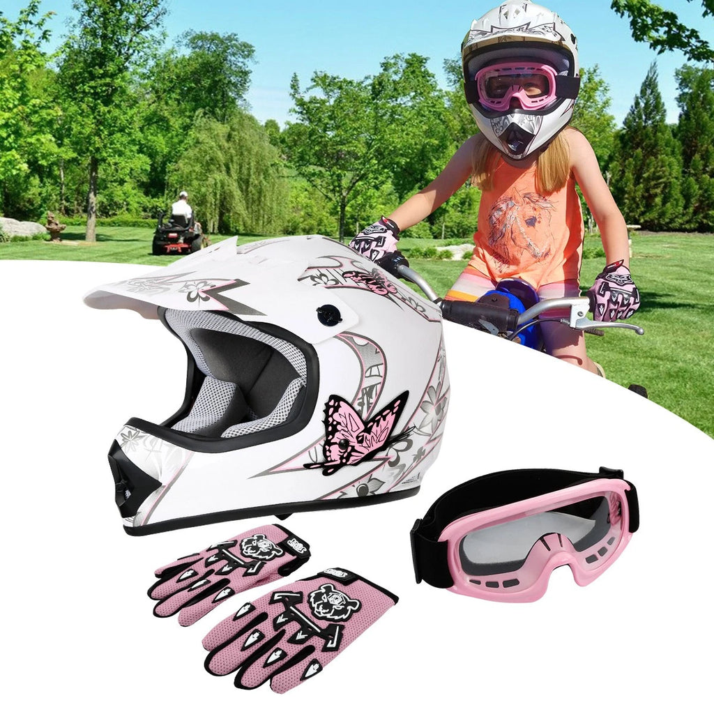 Youth Helmet for Kids - Pink Butterfly - Street Dirt Bike ATV Motocross (S, M, L, XL)