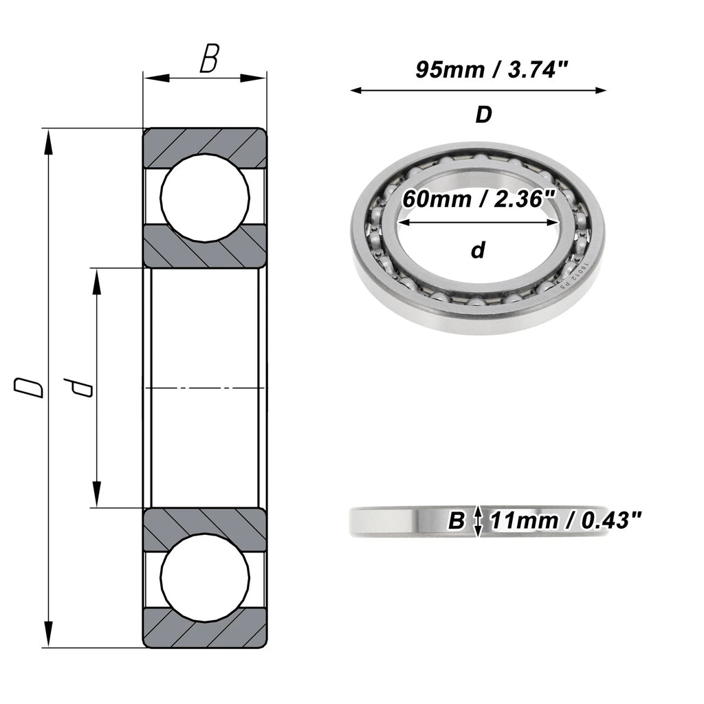Deep Groove Ball Bearing 60x95x11mm for Scooter Skateboard (P5)