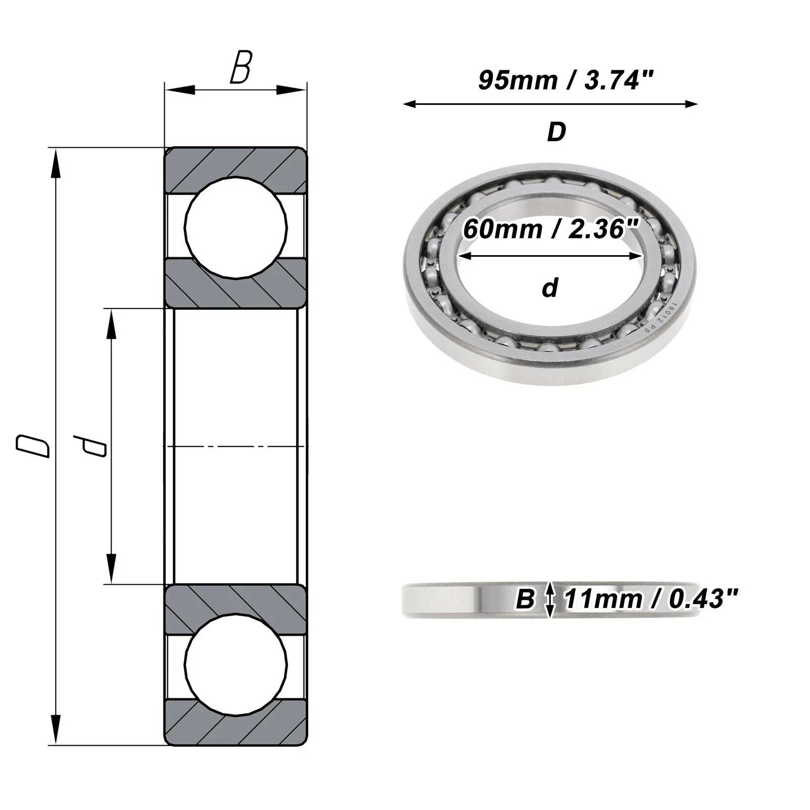 Deep Groove Ball Bearing 60x95x11mm for Scooter Skateboard (P5)