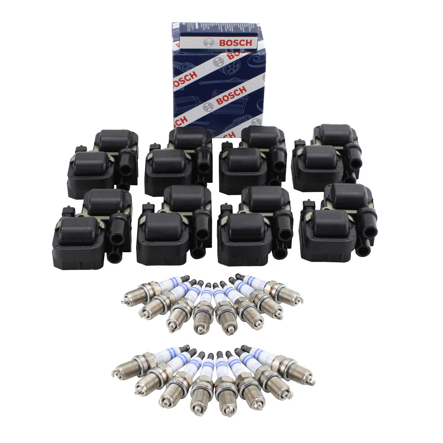 Set of 8 Ignition Coils & 16 Double Platinum Spark Plugs for Mercedes V8 (4.3, 5.0)