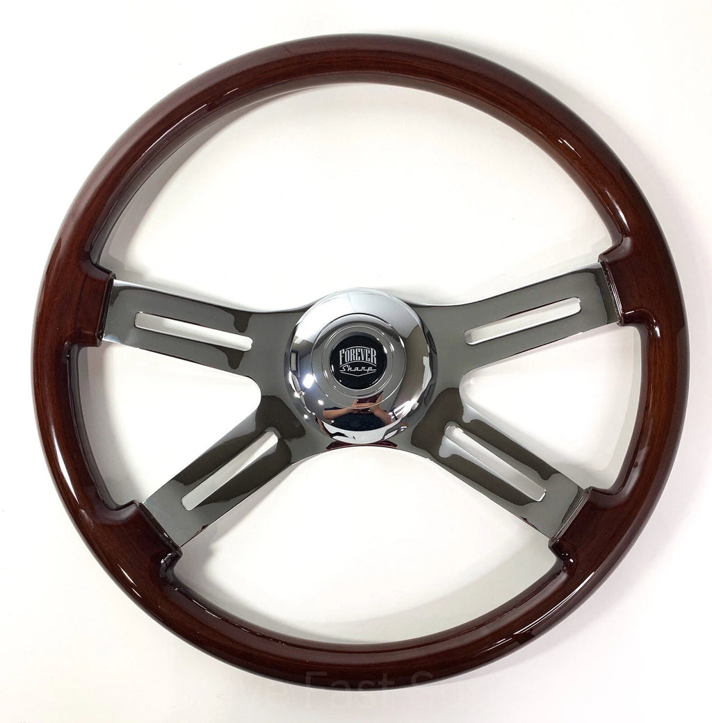 18" Dark Wood Steering Wheel Chrome Dual Spoke for Kenworth Peterbilt Freightliner (2010–2026)