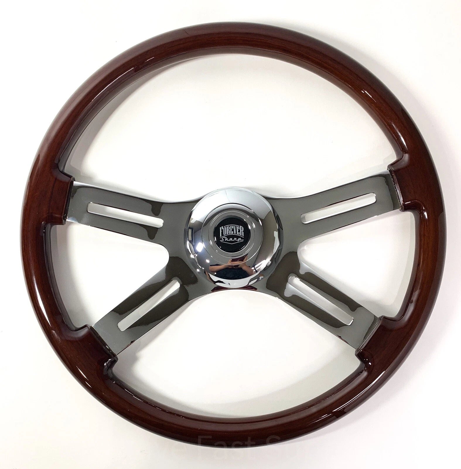 18" Dark Wood Steering Wheel Chrome Dual Spoke for Kenworth Peterbilt Freightliner (2010–2026)