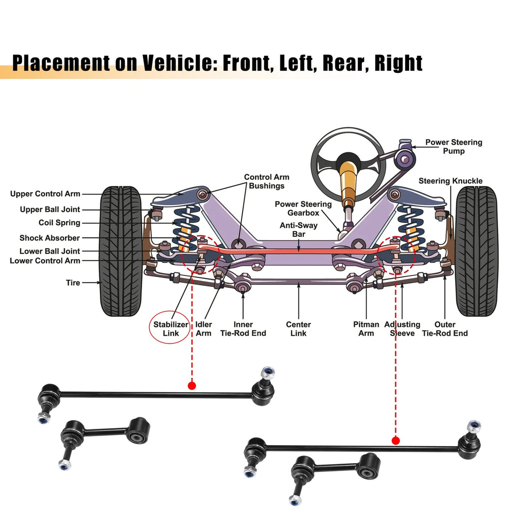 4X Stabilizer Sway Bar End Links for Audi A3 (2006–2013) No.K80482/K80478