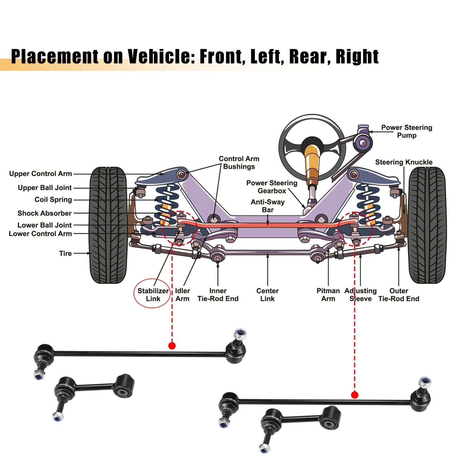 4X Stabilizer Sway Bar End Links for Audi A3 (2006–2013) No.K80482/K80478