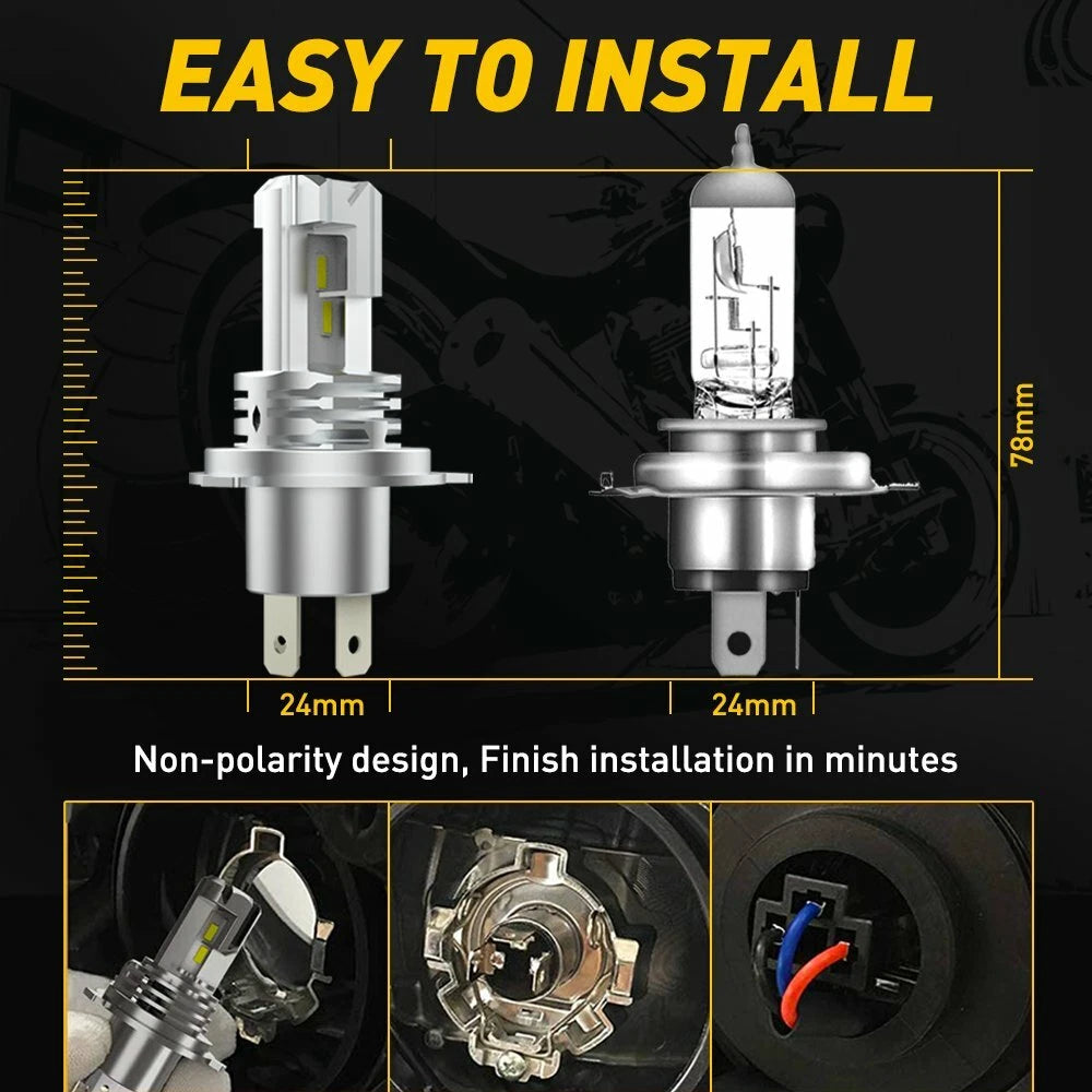 H4 9003 LED Bulb for Motorcycle (6000K White Hi/Lo Beam)
