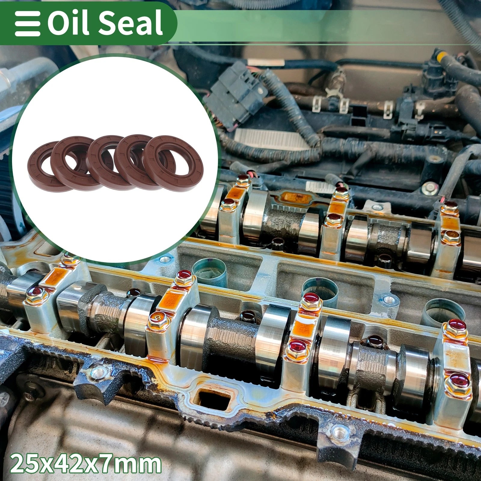 Set of 5 Oil Seal Ring 25x42x7mm FKM Rubber for Rotary Shaft