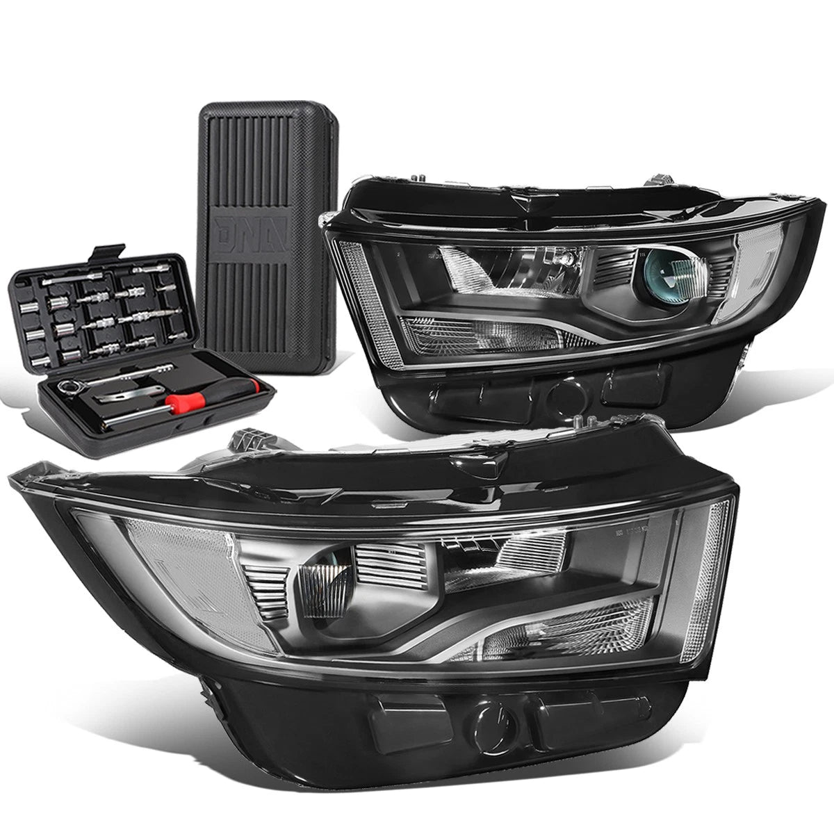 Pair of Black/Clear Signal Projector Headlights for Ford Edge (2015–2018)