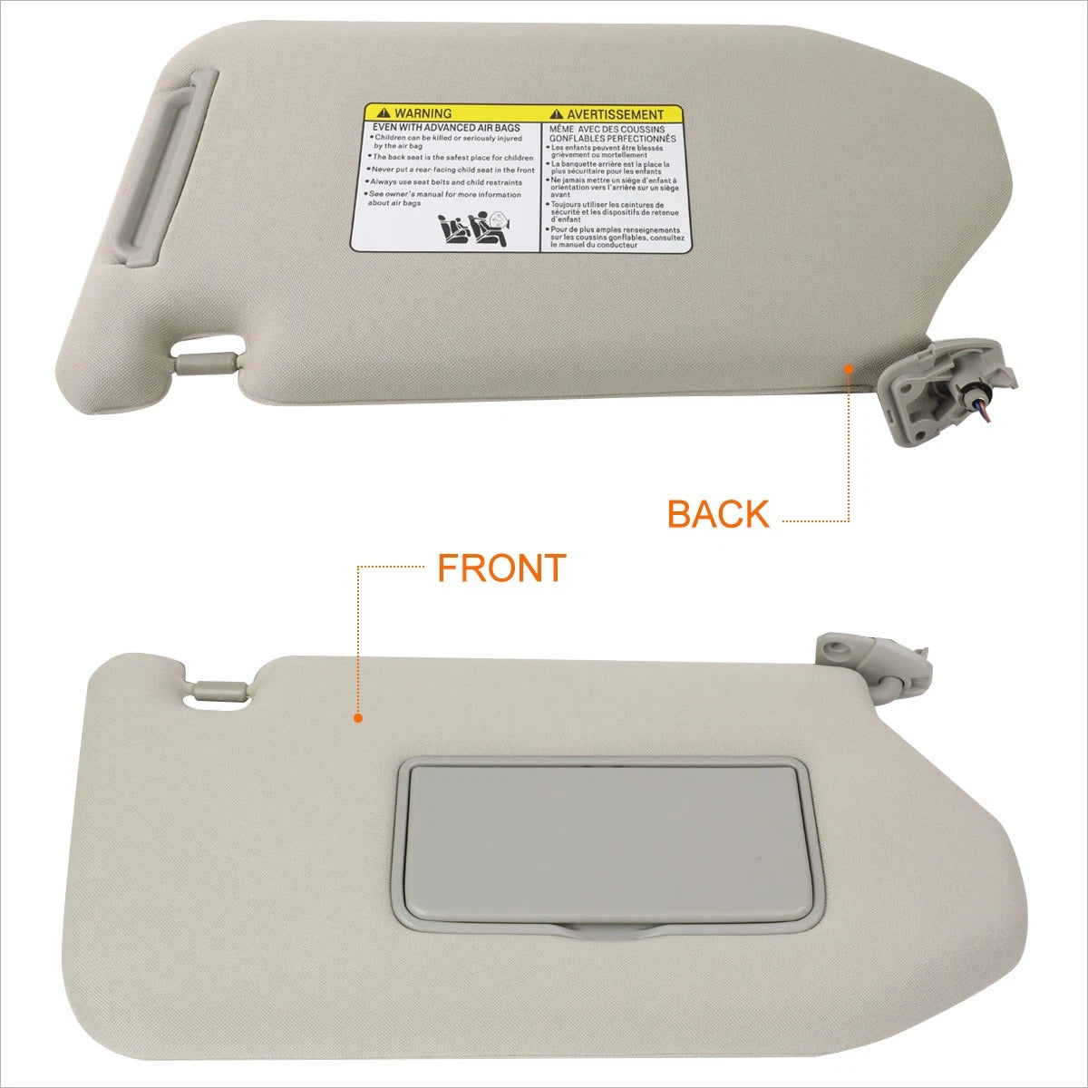 Passenger Side Sun Visor for Pathfinder QX60 (2013–2014) w/Vanity Light Grey