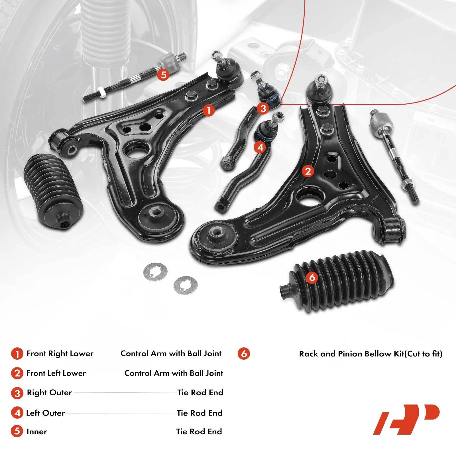 Front Control Arm w/Ball Joint & Tie Rod Kit for Chevrolet Aveo (2012-2015)