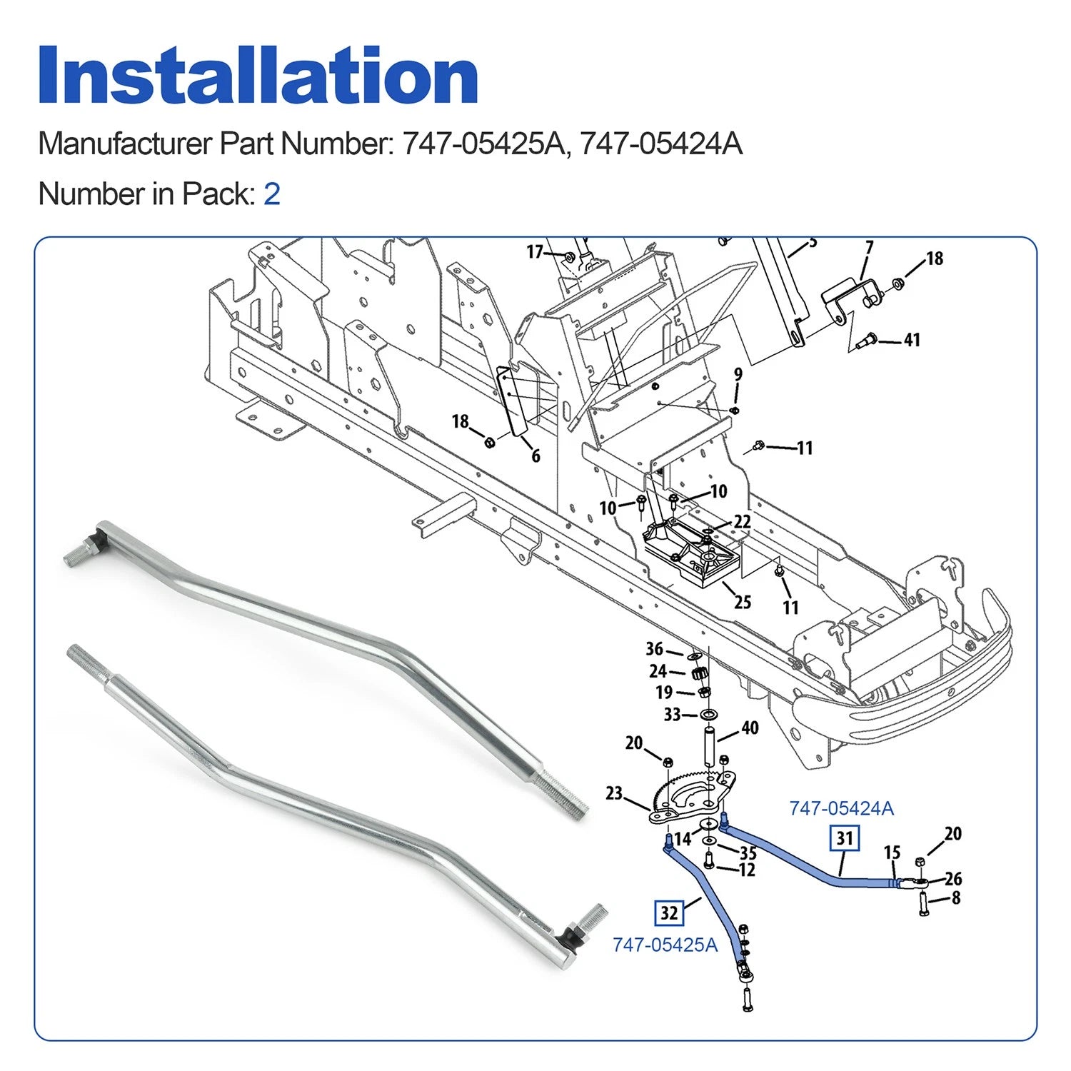 Steering Drag Link Kit for Cub Cadet (Left & Right) 747-05424A 747-05425A