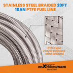 20FT AN-10 Stainless Steel Braided PTFE Oil Fuel Hose + 10 Fittings for