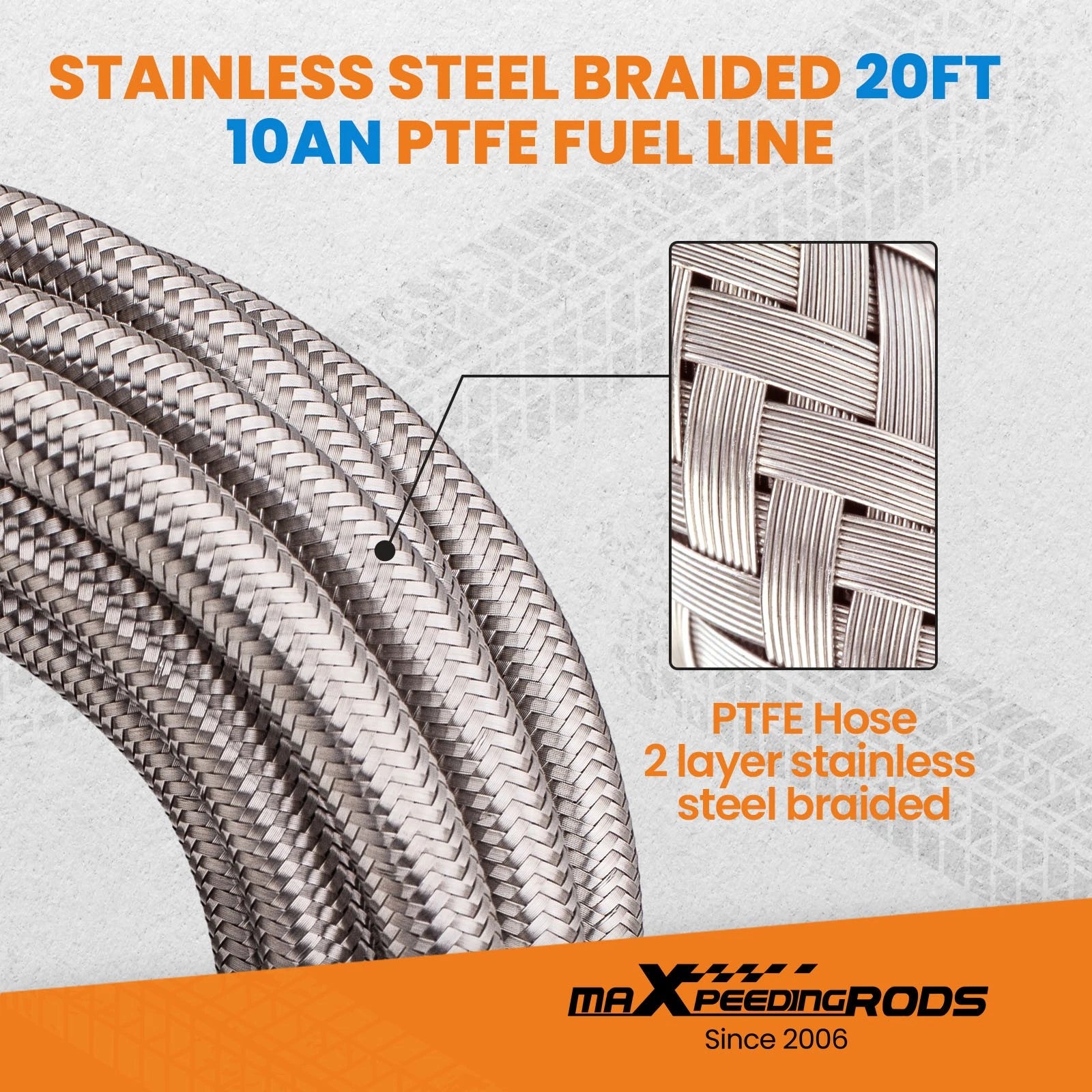 20FT AN-10 Stainless Steel Braided PTFE Oil Fuel Hose + 10 Fittings for