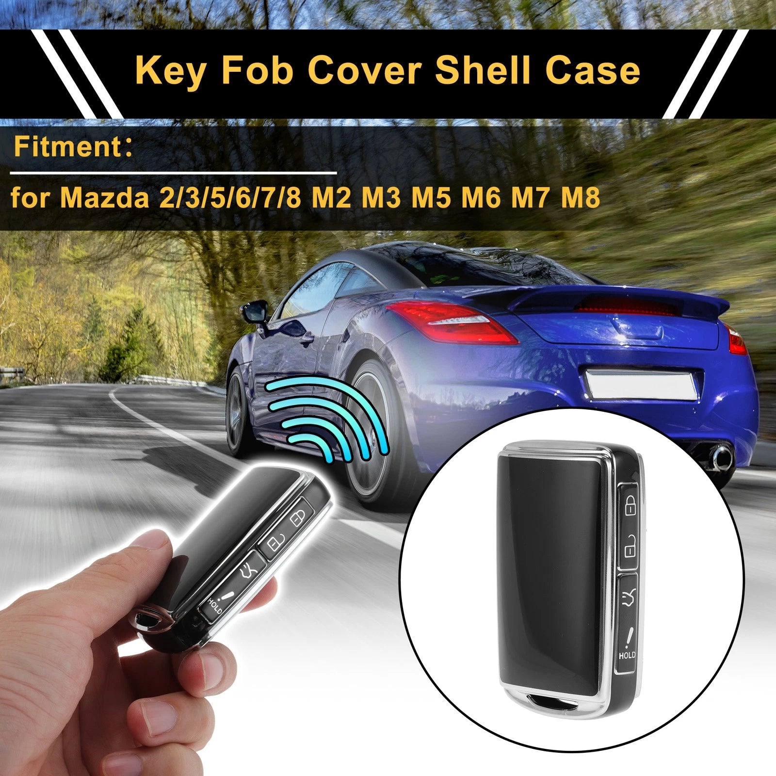 TPU Silicone Car Key Case for Mazda 2/3/5/6 (4 Buttons) - Black/Silver Edge