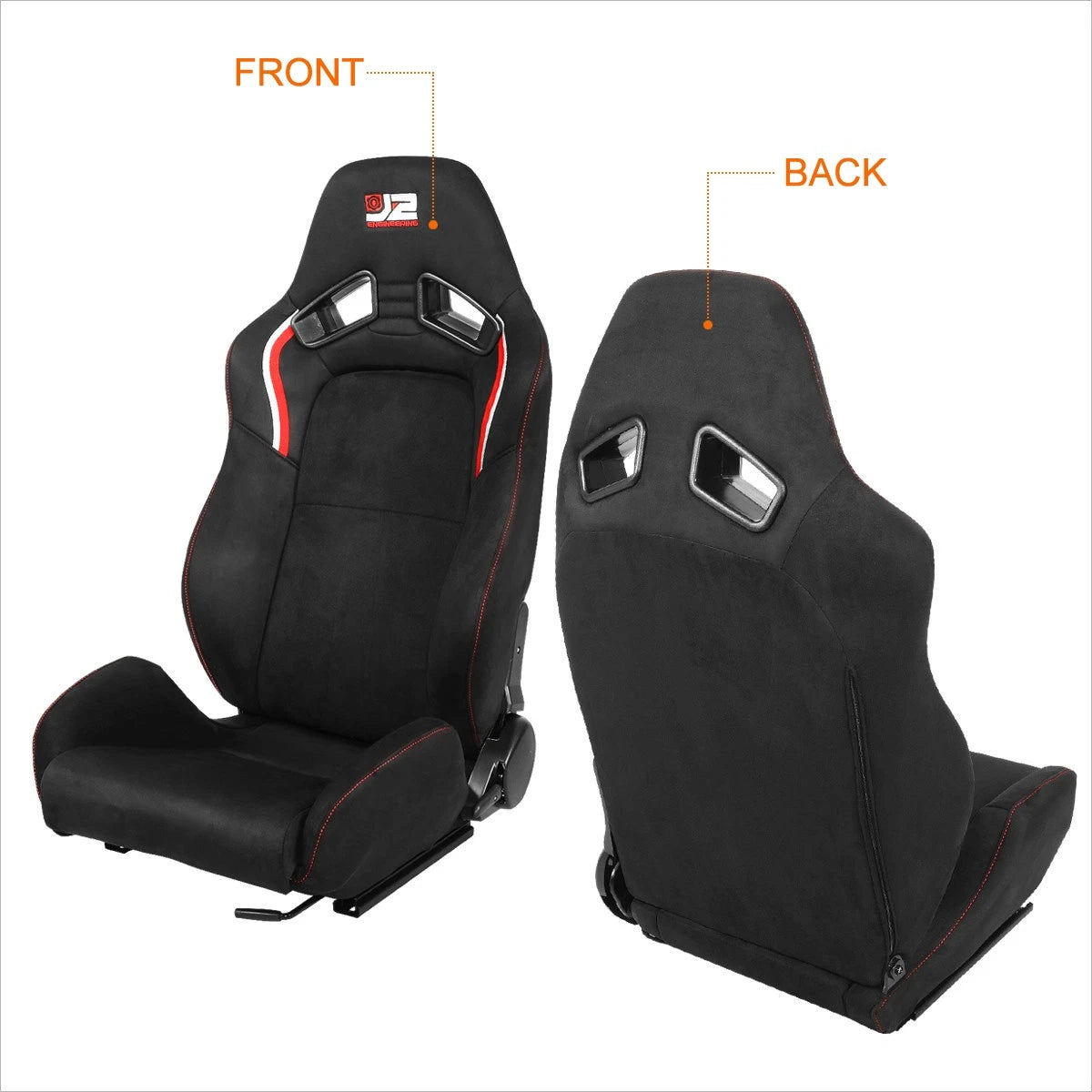 Reclinable Racing Bucket Seats Pair for J2 Engineering (Red/White Trim)