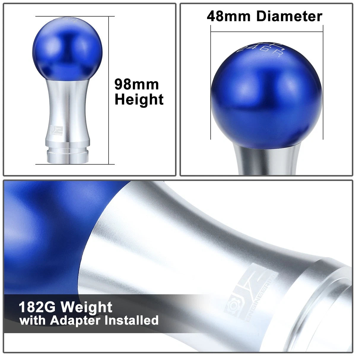 2-Piece Aluminum Shift Knob Set for Universal 6-Speed MT (48mm)