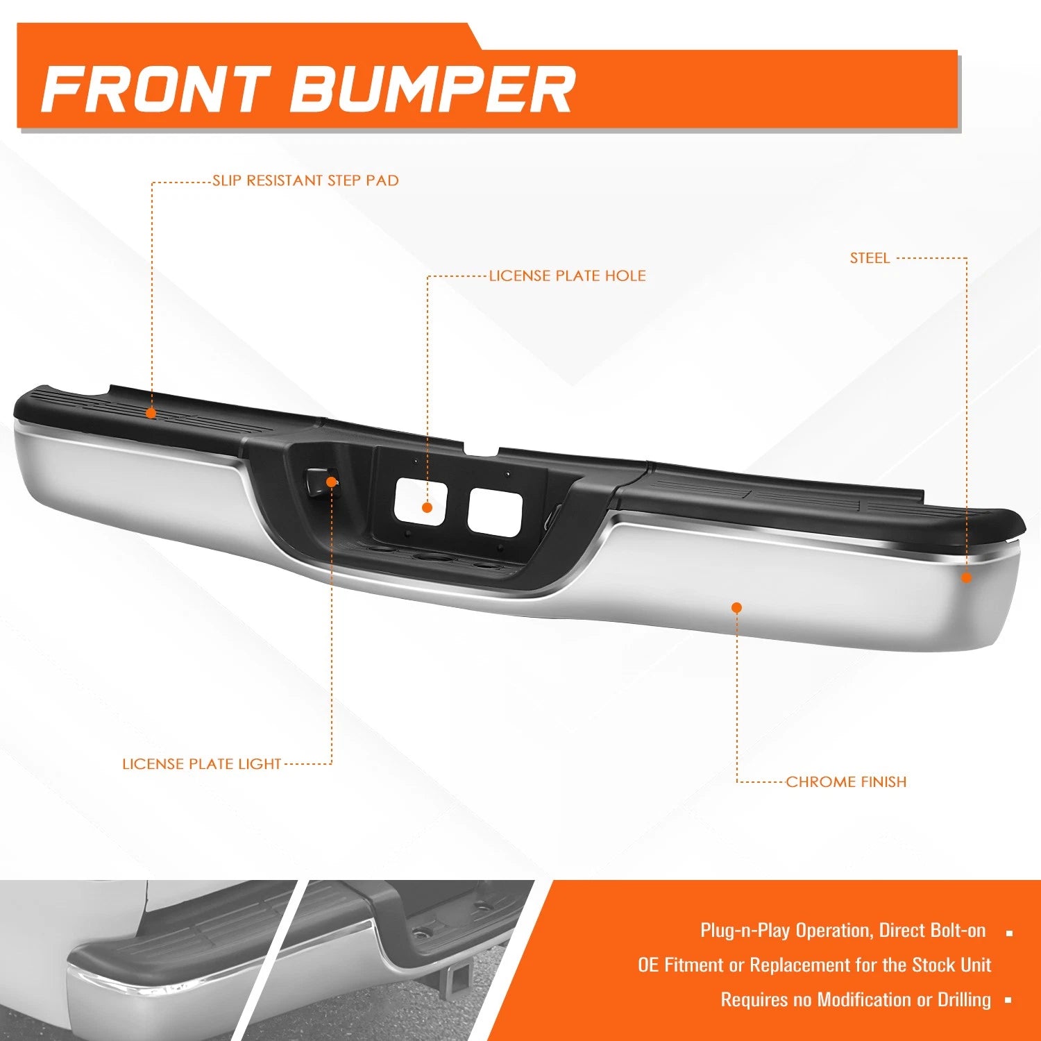 Steel Chrome Rear Step Pad Bumper for Toyota Tundra (2000–2006) w/License Plate Lights