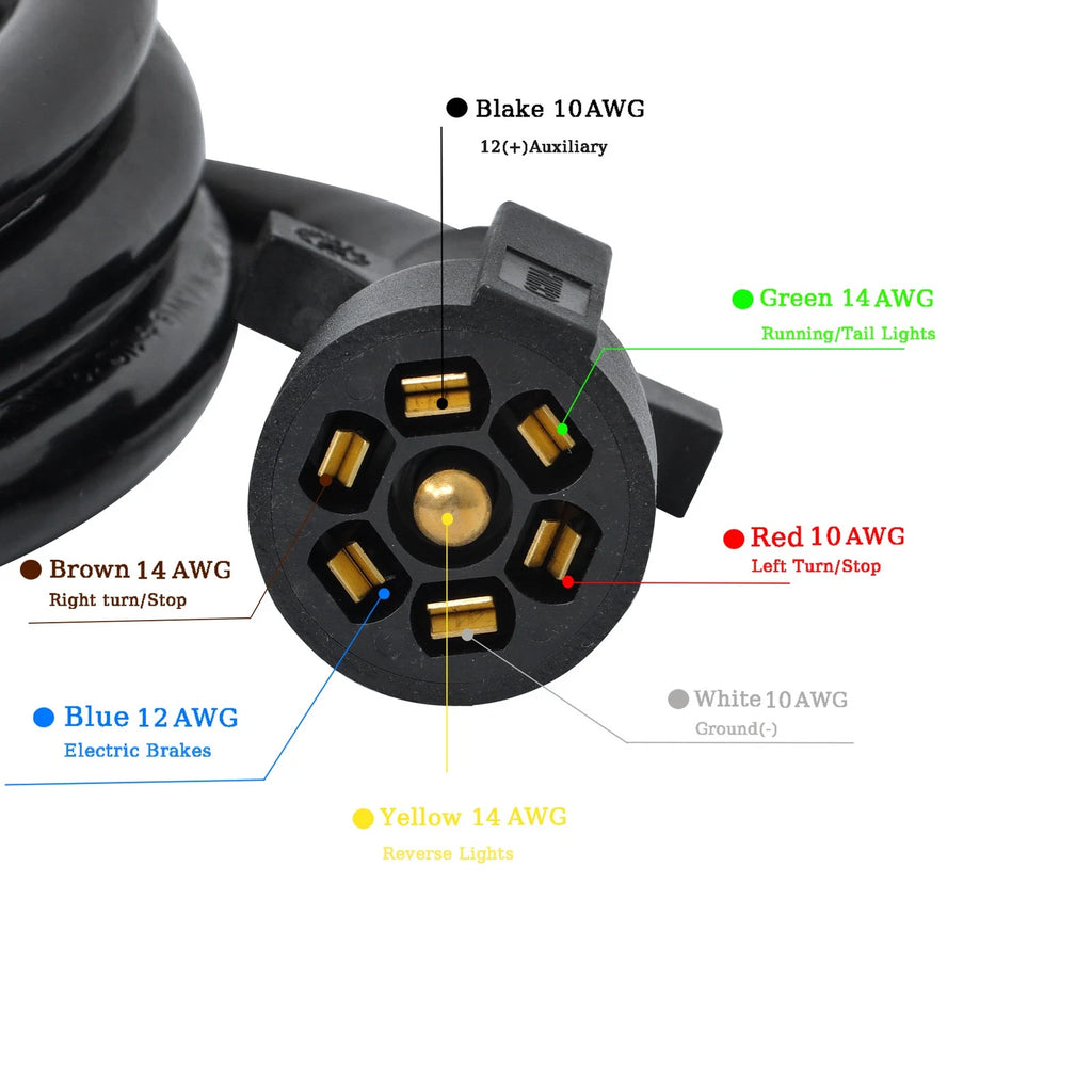 7-Way 7-Pin Trailer Extension Cord for Universal Use (8FT)