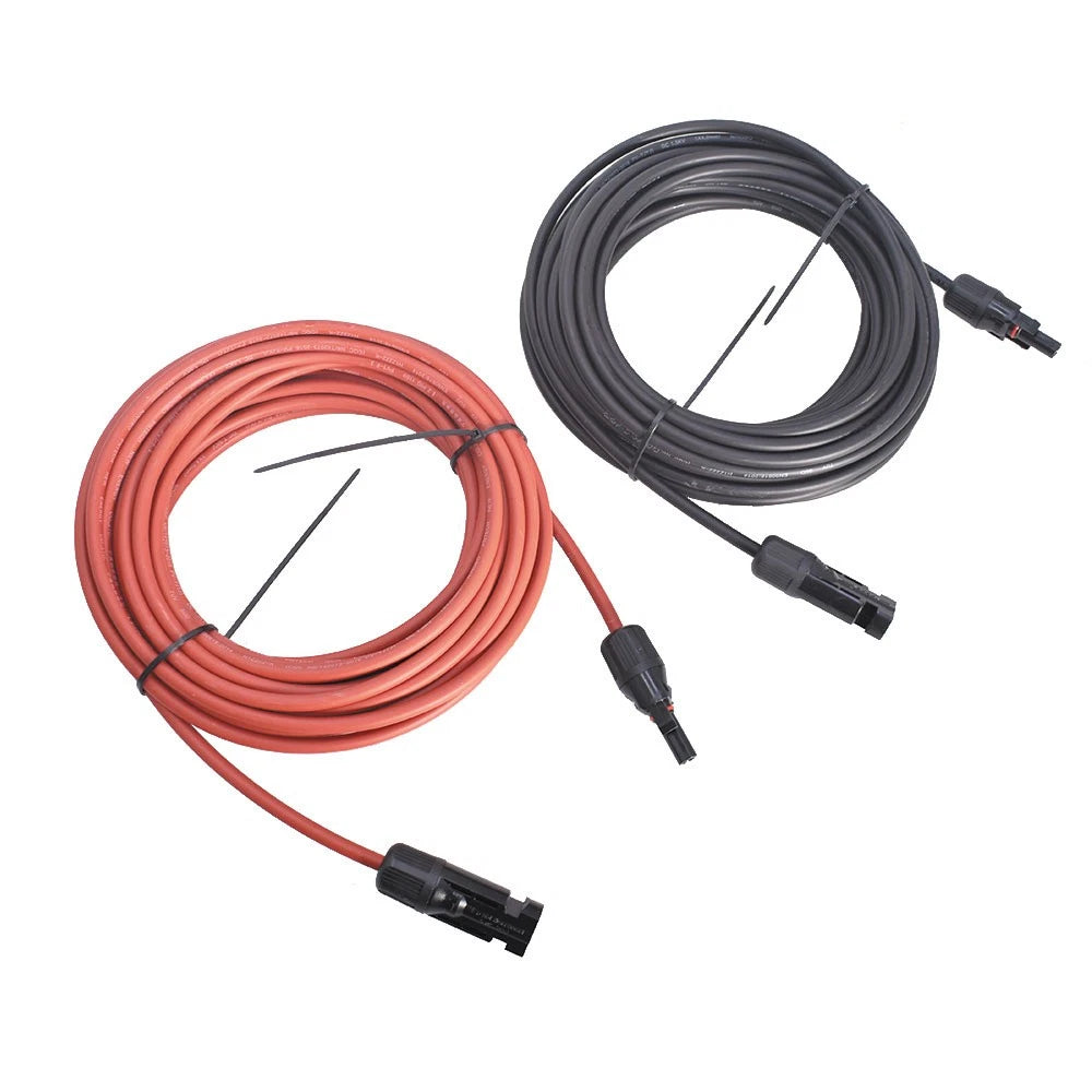 Set of 2 Solar Panel Extension Cables 20ft 4mm² for Automotive Use