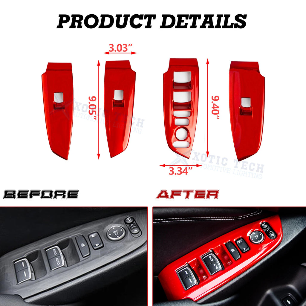 Red Interior Window Switch Button Decor Moulding Cover for Honda Accord (2018-2022)