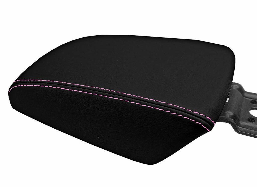 Leather Console Lid Armrest Cover for Ford Focus (2012–2018) Black Pink Stitch