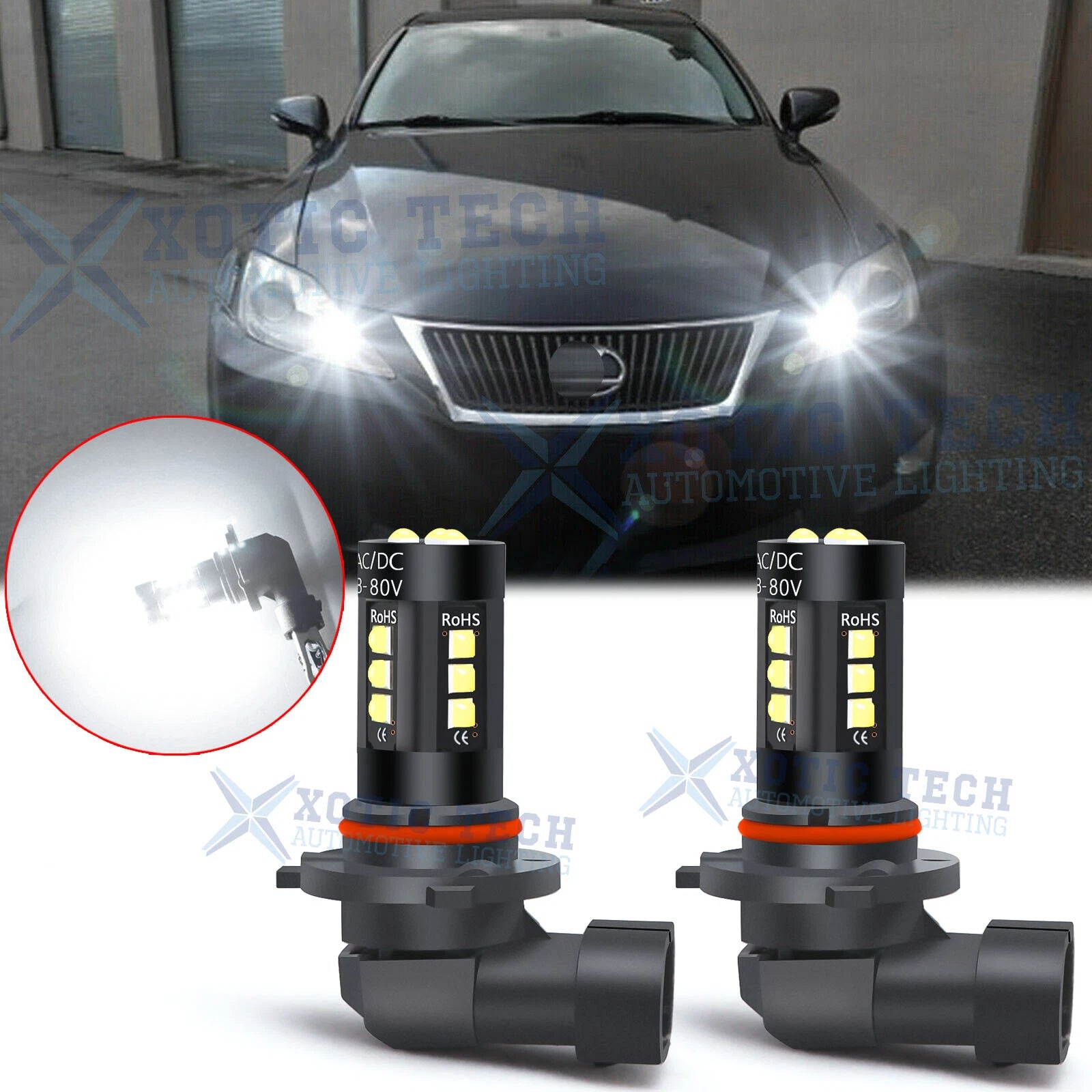 2x 9005 6000K White LED DRL Bulb for Lexus IS GS RX (2014–2022)