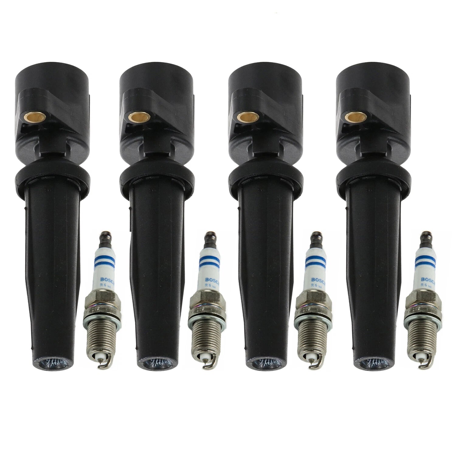 Set of 4 Ignition Coils & Platinum Spark Plugs for Ford Focus (2000–2007)
