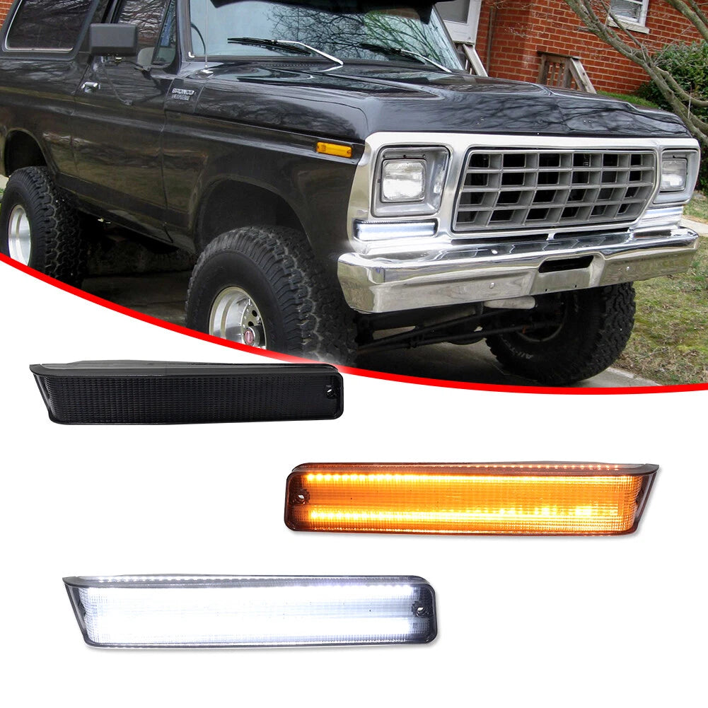 2X Smoke Switchback LED DRL Signal Lights for Ford F-150, Bronco (1973–1979)