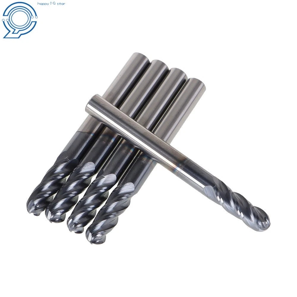 5 PCS 1/4" 4 Flute Ball Nose Carbide End Mill TIALN Coated