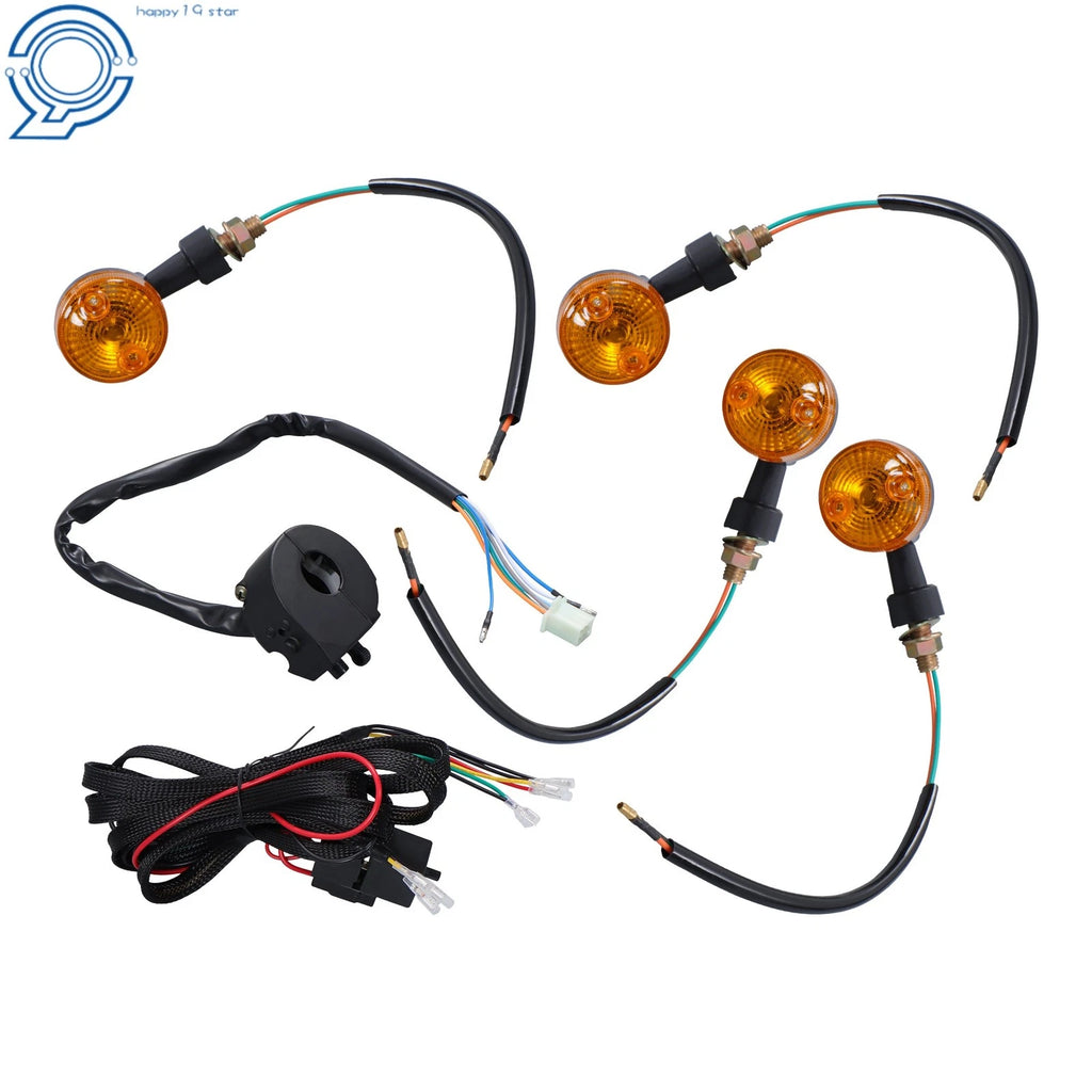 Set of 4 Motorcycle Indicator Wiring Loom Harness Relay Kit Universal