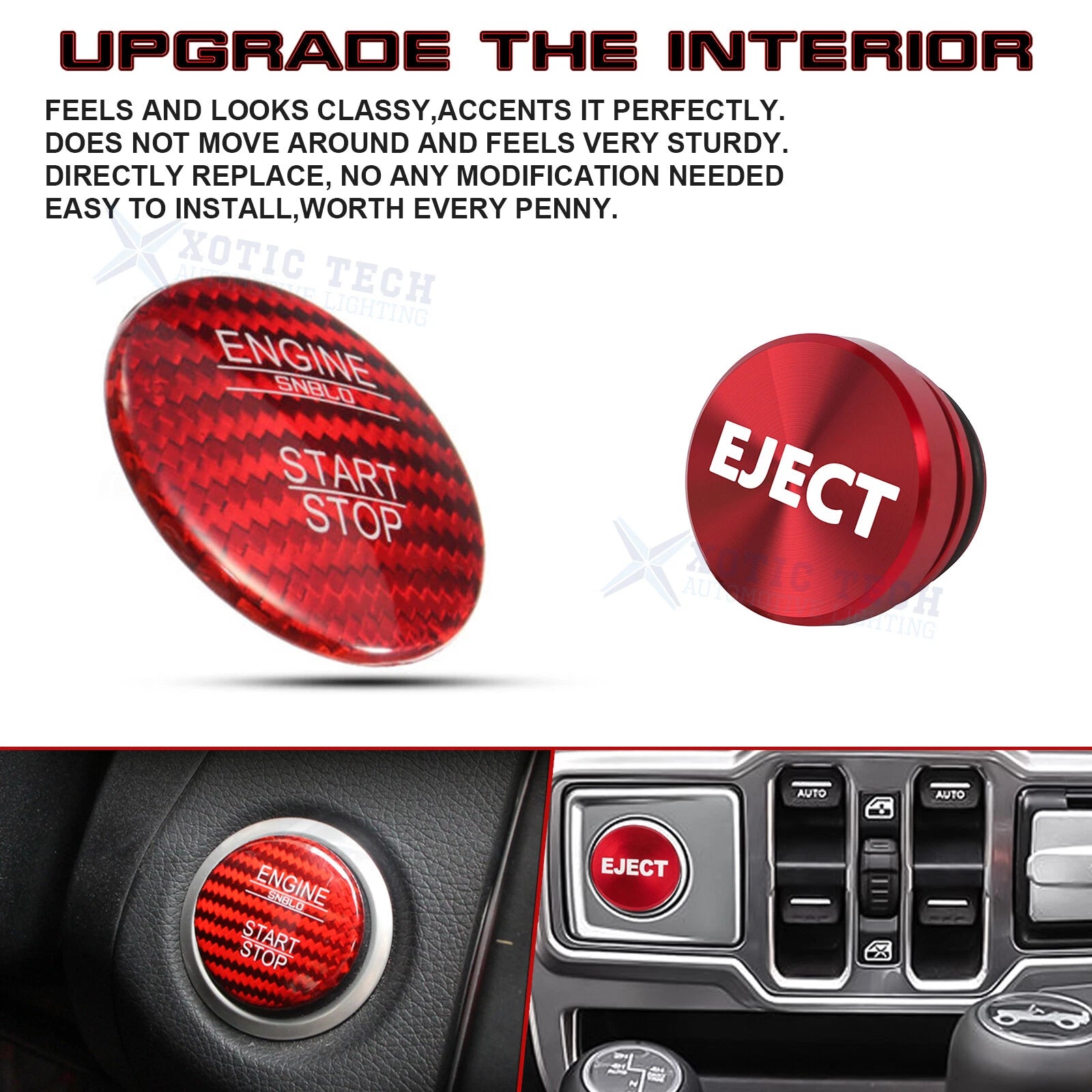 Red Carbon Engine Start + Cigarette Lighter Eject Button Trim for Mercedes (-)
