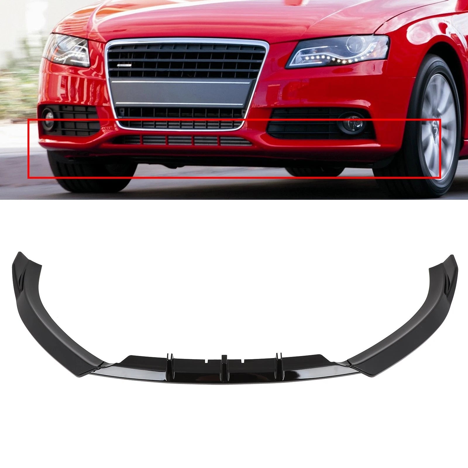 Front Lip Spoiler for Audi A4 B8 S-Line (2009–2012) - Glossy Black