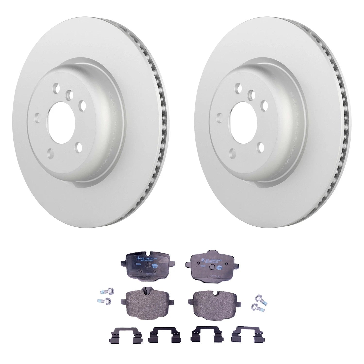 Bosch QuietCast Rear Rotors & Hella Low-Met Disc Brake Pad Kit for BMW G30 530i 530e (2017–2021)