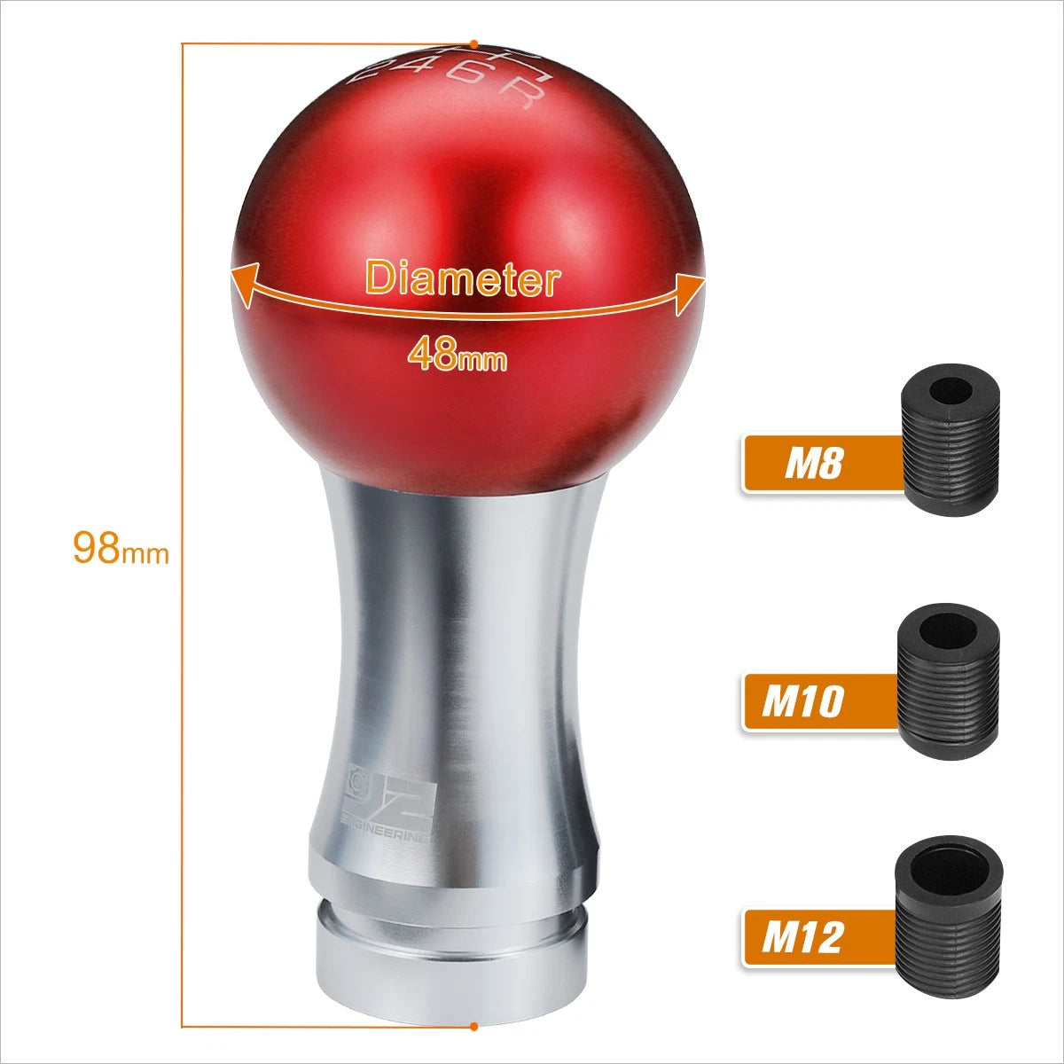 2-Piece Ball Teardrop Shift Knob for 6-Speed MT (M8 M10 M12) Red