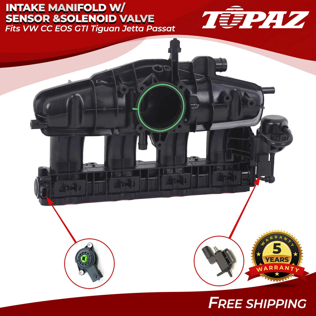 Intake Manifold with Sensor & Solenoid Valve for VW CC Tiguan (2009–2017)