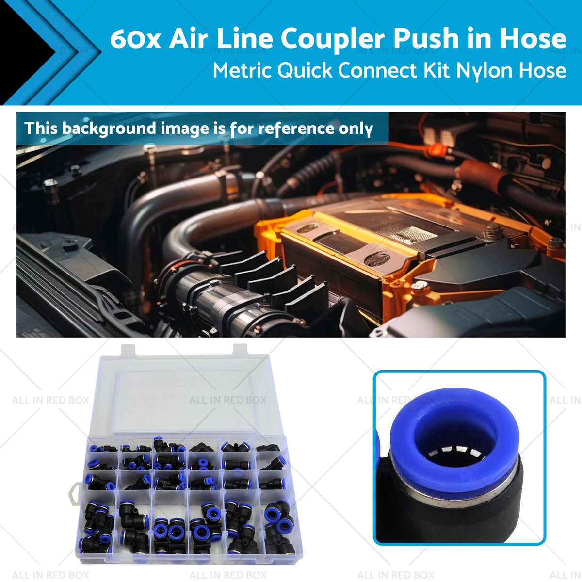 60pcs Pneumatic Push in Air Line Hose Joiner Fitting Assortment