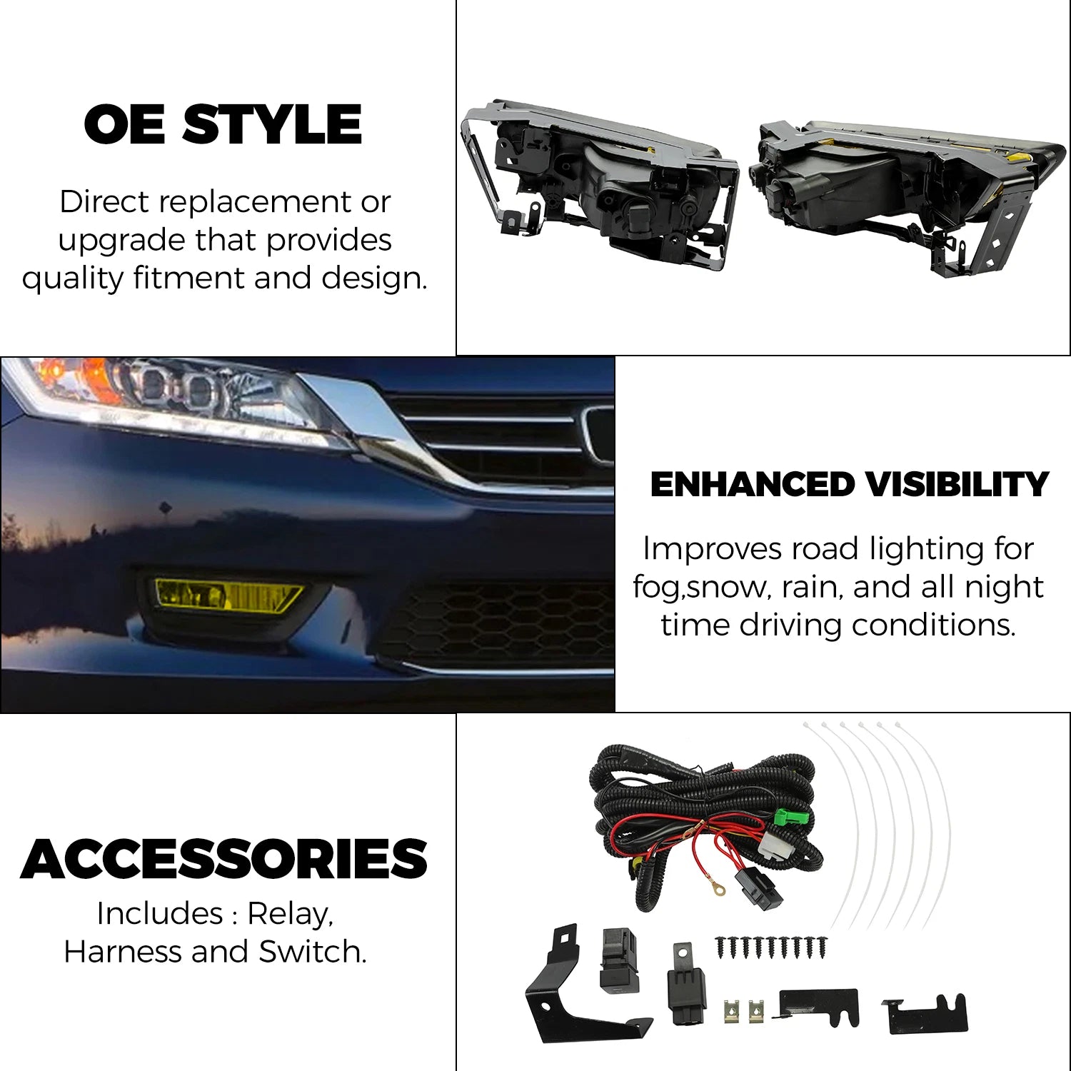 Amber Fog Lights Assembly Set for Honda Accord Sedan (2013–2015)