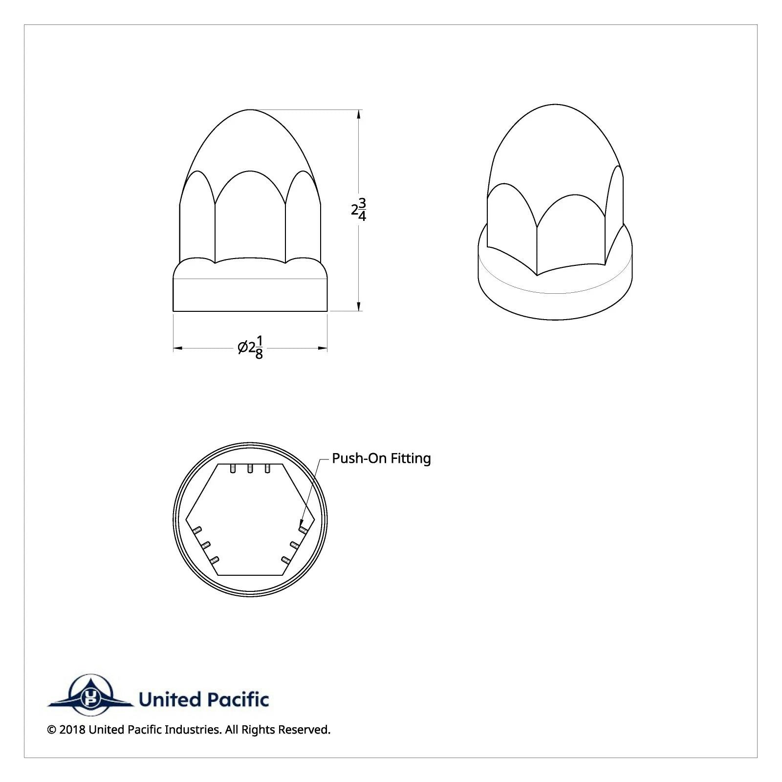 Chrome Bullet Lug Nut Covers Push-On 33mm for 80-Pack Set (2-3/4")