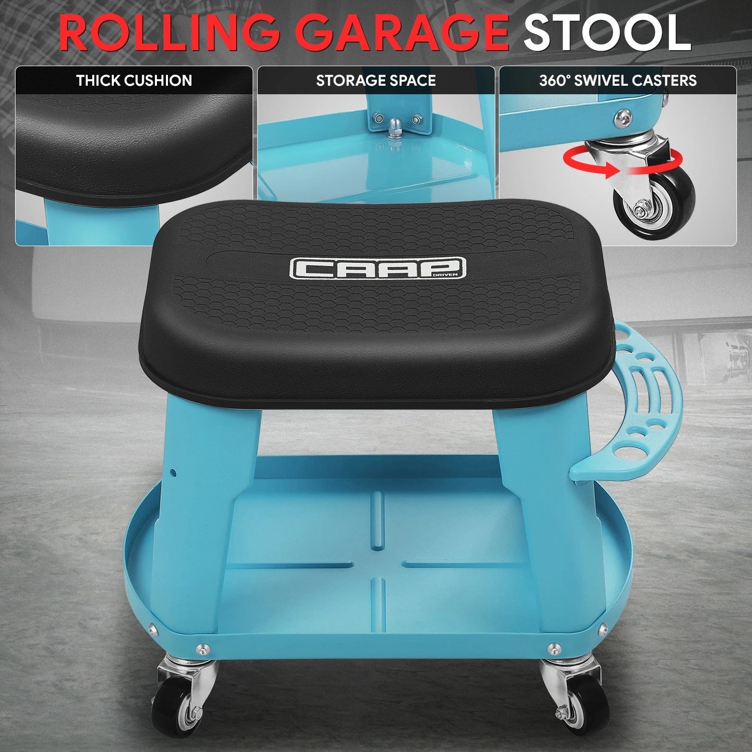 Rolling Car Stool for Mechanic Garage (16.14" x 10.62", 300lbs Capacity)