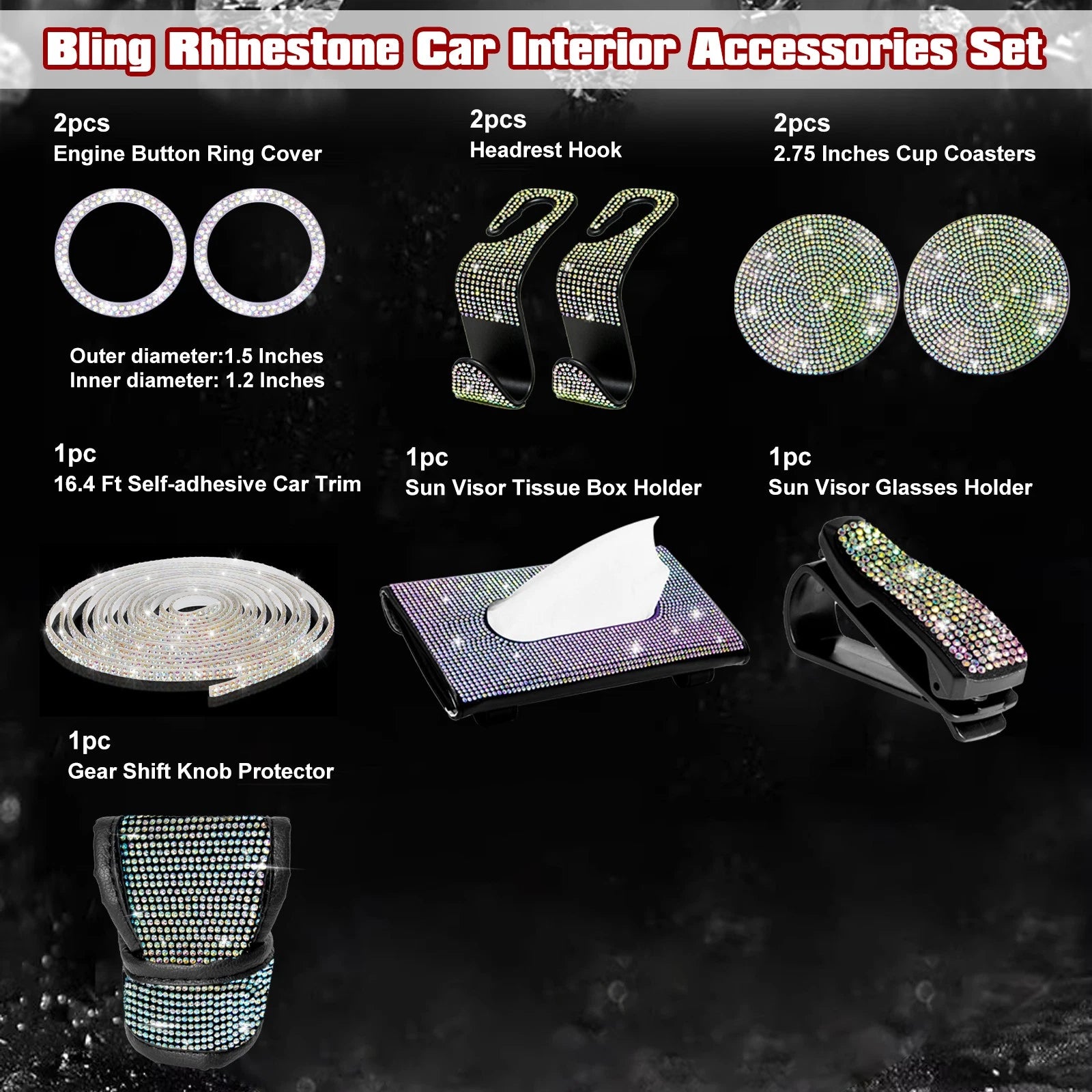 Bling Diamond Engine Button Ring Gear Shift Cover Set for NEO (YYYY-YYYY)
